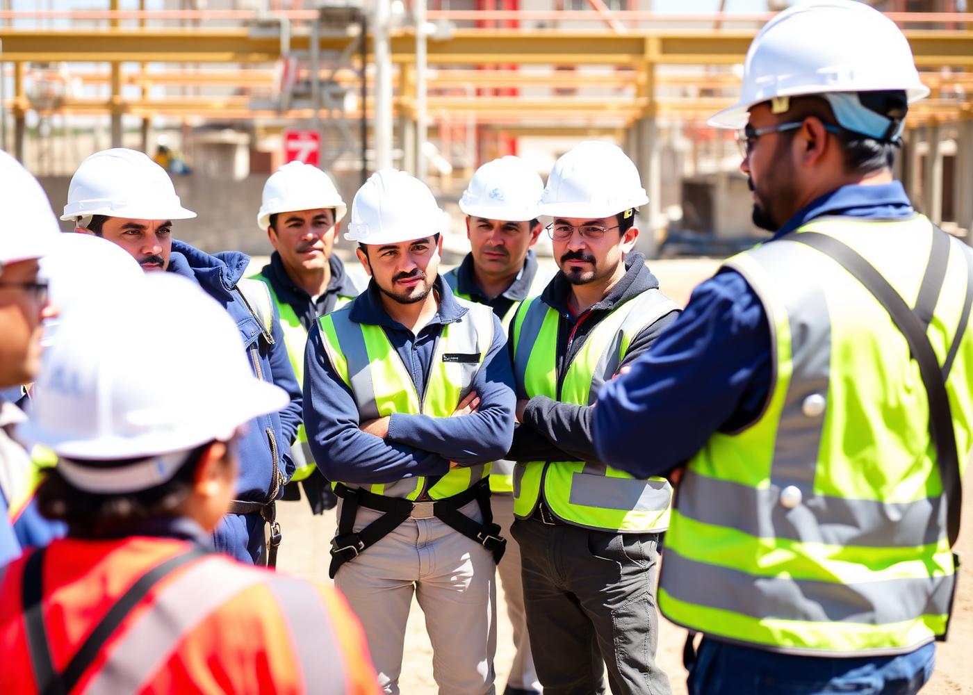 Trabajadores en una capacitación de seguridad en obra